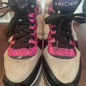 SKECHERS- Retro Black/Pink/Purple Sparkly High Top